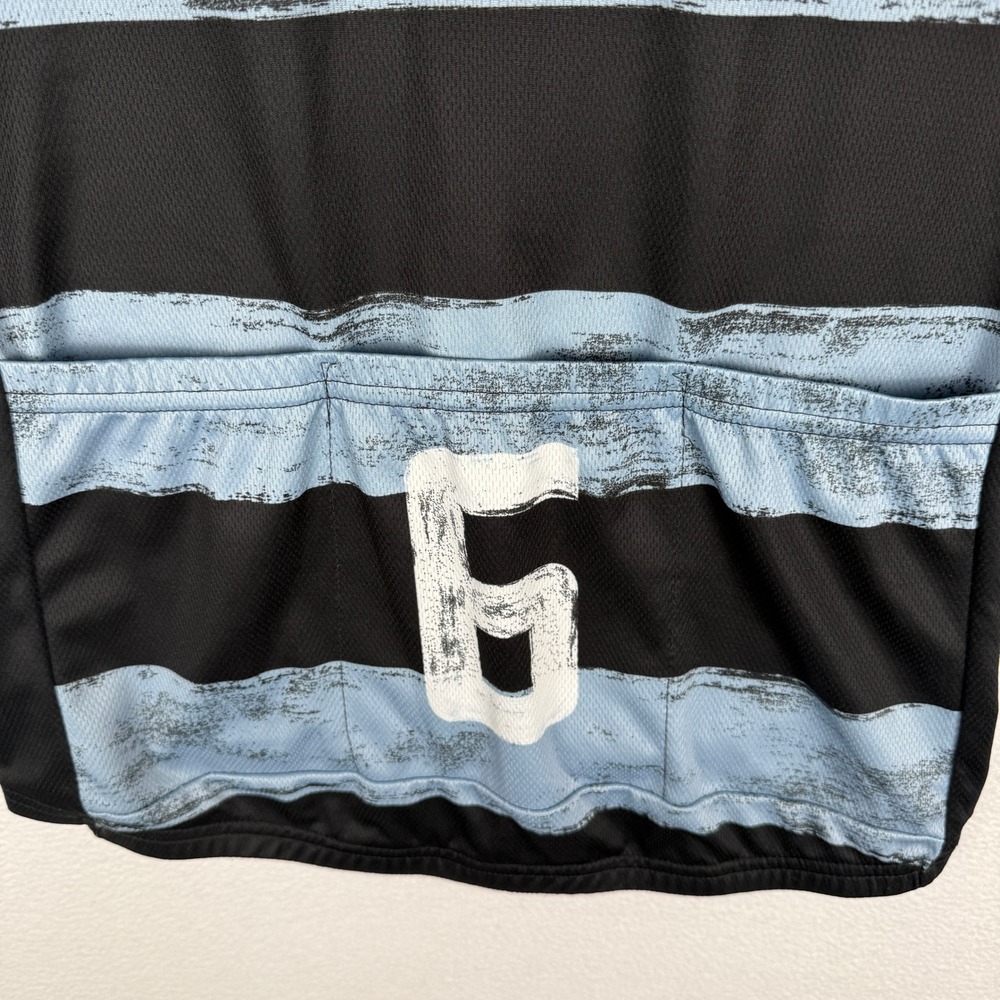 Twin Six Masher Cycling Jersey Mens L Blue Black Striped 3/4 Zip Back Pockets - Picture 11 of 13